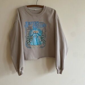 Women’s “The Haynes Sisters” White Christmas Graphic Beige Crewneck Sweatshirt